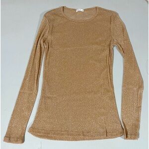 Tan Beige Gold Glitter Mesh Long Sleeve Shirt Top Blouse Tee Size S 💫✨ #kawaii